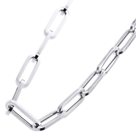 14K White Gold Hollow Paperclip Chain for Men's and Women's PAPSCW
