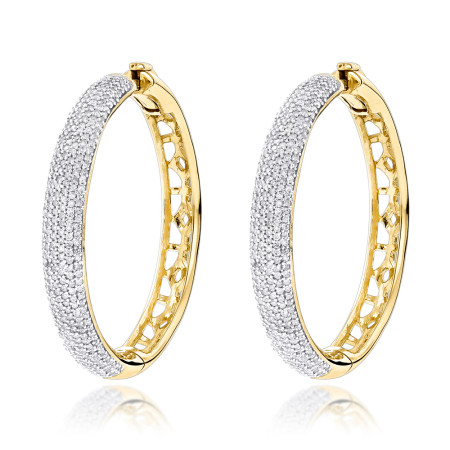 Pave Diamond Hoop Earrings 1.52ct 14K Gold 406371