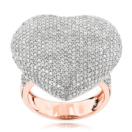 Pave Puffed Diamond Heart Ring 2.5ct 14K Gold in Rose color 406289