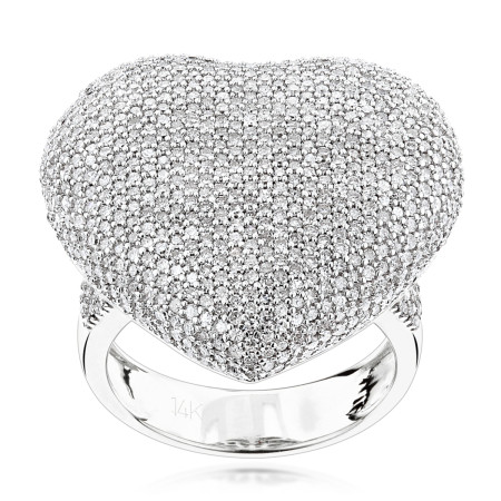 Pave Puffed Diamond Heart Ring 2.5ct 14K Gold in White color  406289