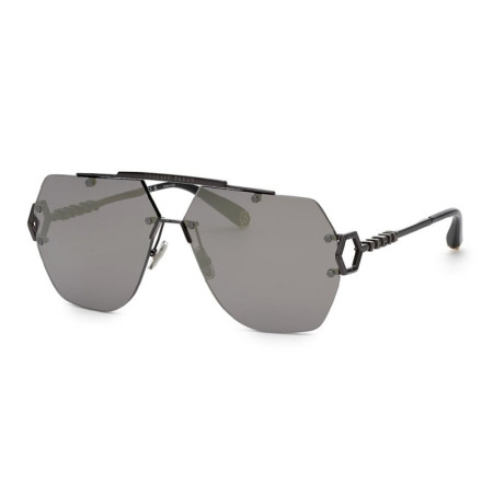 Philipp Plein Men's Designer Aviator Sunglasses SPP111672X Grey Silver Mirror Lenses M10281