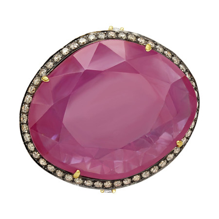 18K Gold Vivid Pink Sapphire Diamond Cocktail Ring for Women | Vintage Style | 24.5ct in Yellow color  804022
