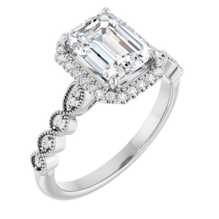 Piper Lab Grown Diamond Ring | 2 Carat Emerald Diamond Halo-Style Engagement Ring ST090DLE
