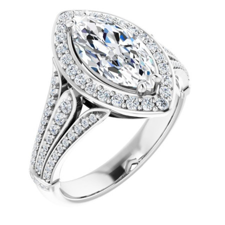 Poppy Lab Grown Diamond Ring | 2 Carat Marquise Diamond Halo-Style Engagement Ring ST240DLM