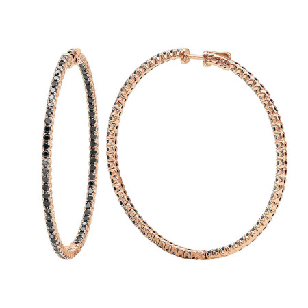 Real 3 Carat Black Diamond 2 Inch Hoop Earrings Inside Out Design 14K Gold in Rose color 018012