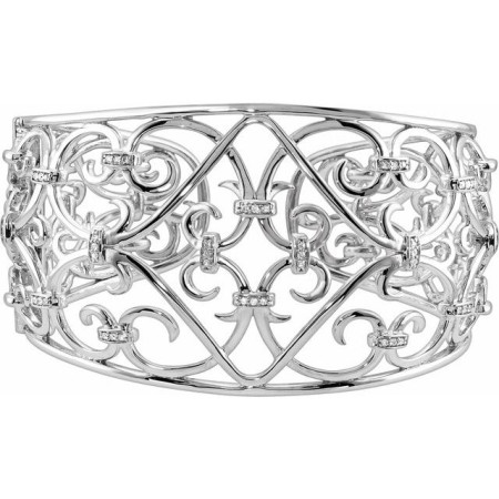 Rhodium-Plated Sterling Silver 1/3 CTW Natural Diamond Cuff 8in Bracelet in White color  STC0056