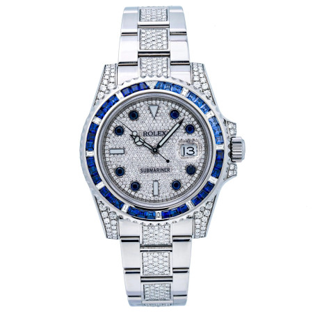 Rolex Submariner Date Diamond Paved Dial Blue Gemstone & Diamond Bezel Stainless Steel Semi Diamond Oyster Bracelet 116610 969025