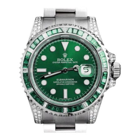 Rolex Submariner Date Emerald / Diamond Stainless Steel Watch Green Dial 969019