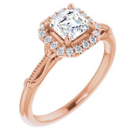 Rosalie 0.75 Carat Asscher Diamond Halo-Style Engagement Ring in Rose color ST136DNA
