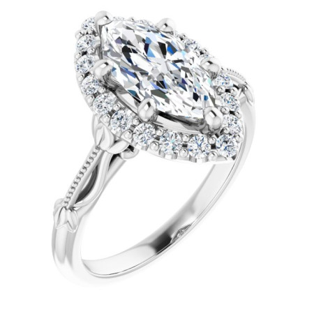 Rosalie Lab Grown Diamond Ring | 2 Carat Marquise Diamond Halo-Style Engagement Ring ST136DLM