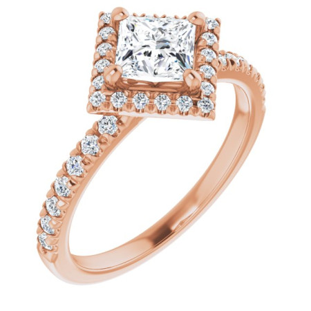 Ruth 0.75 Carat Square Diamond Halo-Style Engagement Ring in Rose color ST139DNS