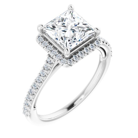 Rylee Lab Grown Diamond Ring | 2 Carat Square Diamond Halo-Style Engagement Ring in White color  ST086DLS