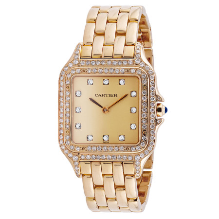27mm Cartier Panthere Women's Diamond Watch 18k Gold | Yellow Dial 1.5ct S00978IDF