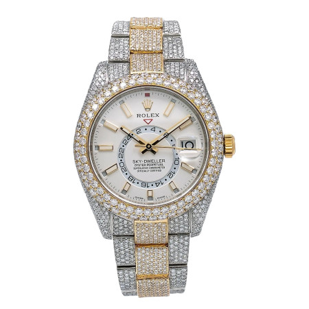 Men's Two-Tone Iced Out Watch | Rolex Sky-... S01165