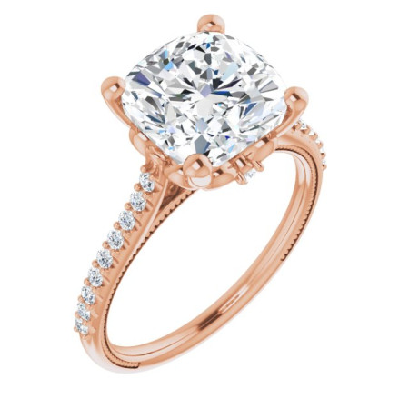 Savannah Lab Grown Diamond Ring | 4 Carat Cushion Diamond Accented Engagement Ring in Rose color ST051DLC