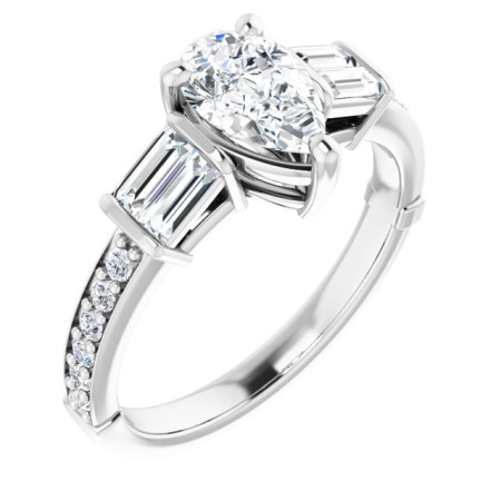Scarlett 1 Carat Pear Diamond Baguette Accented Engagement Ring in White color  ST009DNP