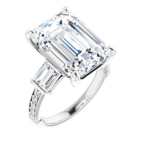 Scarlett Lab Grown Diamond Ring | 8 Carat Emerald Diamond Baguette Accented Engagement Ring ST009DLE