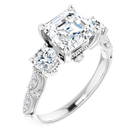 Selena Lab Grown Diamond Ring | 2 Carat Asscher Diamond Three-Stone Engagement Ring ST188DLA
