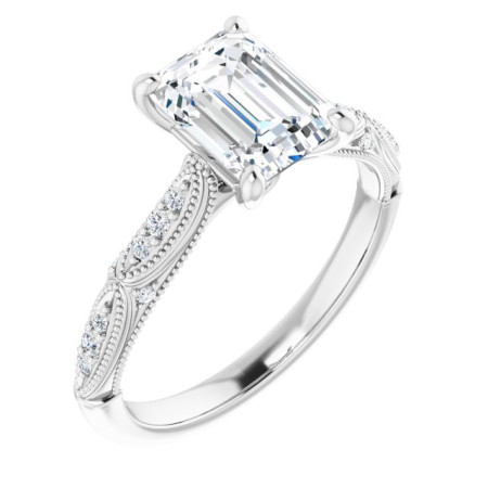 Serenity Lab Grown Diamond Ring | 2 Carat Emerald Diamond Accented Engagement Ring ST065DLE