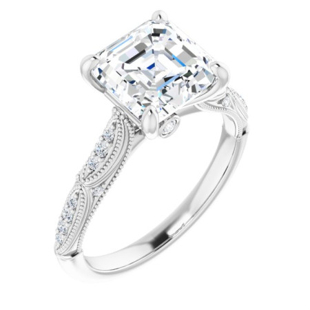 Serenity Lab Grown Diamond Ring | 3 Carat Asscher Diamond Accented Engagement Ring in White color  ST065DLA