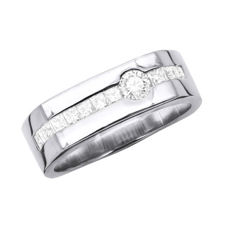 10K or 14K Gold Princess and Round Cut Diamond Wedding Ring for Men 1 Carat in White color  