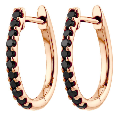 Small 14K Gold Black Diamond Hoop Earrings 0.2ct Huggies in Rose color 004987