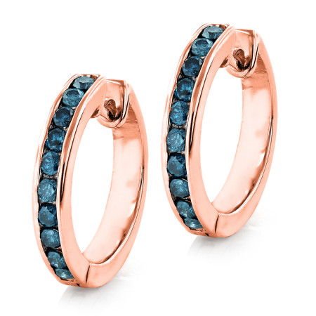 Small Hoop Blue Diamond Earrings 0.55ct 14K Gold Huggies in Rose color 000238