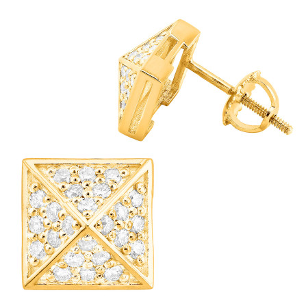 Square 14K Gold Diamond Stud Earrings for Men and Women | Pyramid Design | 0.48ct in Yellow color  HD0813