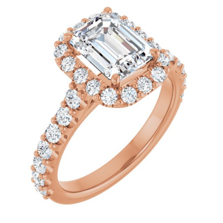 Stella Lab Grown Diamond Ring | 2 Carat Emerald Diamond Halo-Style Engagement Ring in Rose color ST032DLE