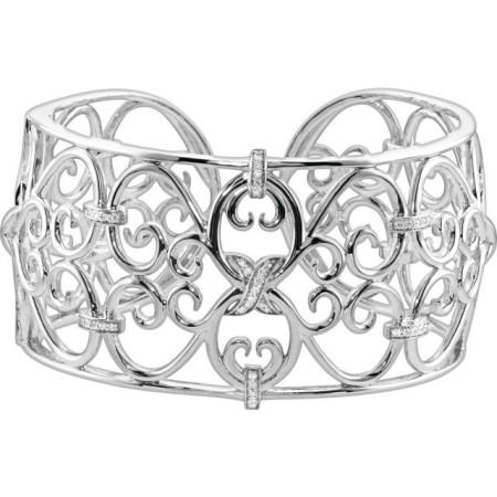 Sterling Silver 1/3 CTW Natural Diamond Cuff 7 1/2in Bracelet in White color  STC0055