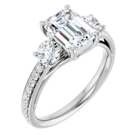 Trinity Lab Grown Diamond Ring | 2 Carat Emerald Diamond Three-Stone Engagement Ring ST224DLE