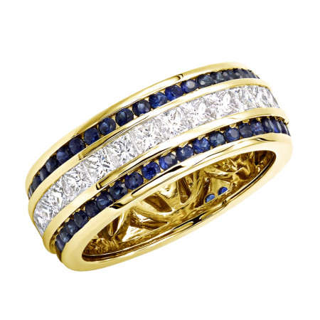 Unique 14k Gold Blue Sapphires and Diamond Wedding Band for Men & Women 4.5ct in Yellow color  000816