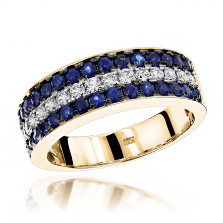 Unique 3 Row Sapphire Diamond Wedding Band 1.4ct 10K Gold Luxurman Ring in Yellow color  001157