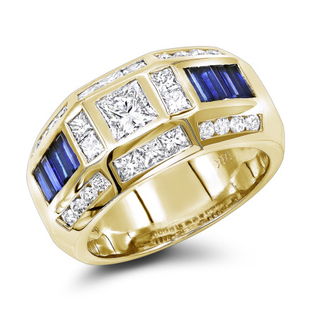 Unique Luxurman Bands 18K Gold Sapphire Diamond Ring for Men 3.5ct in Yellow color  000577