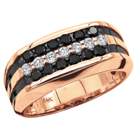 Unique White & Black Diamond Ring for Men & Women 14k Gold Wedding Band in Rose color 000862