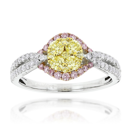 Unique White Yellow Pink Diamond Engagement Ring by Luxurman 1.2ct 14K Gold 802774