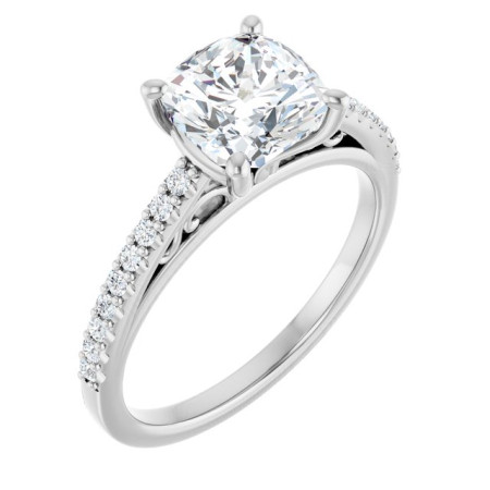 Victoria 2 Carat Cushion Diamond Cathedral-Style Engagement Ring in White color  ST035DNC