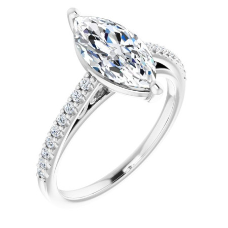 Victoria 2 Carat Marquise Diamond Cathedral-Style Engagement Ring in White color  ST035DNM