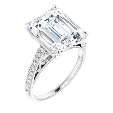 Victoria Lab Grown Diamond Ring | 6 Carat Emerald Diamond Cathedral-Style Engagement Ring in White color  ST035DLE