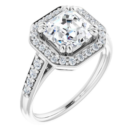 Violet Lab Grown Diamond Ring | 2 Carat Asscher Diamond Halo-Style Engagement Ring ST015DLA
