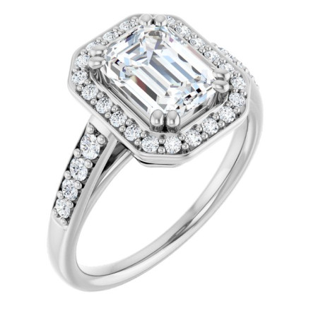 Violet Lab Grown Diamond Ring | 2 Carat Emerald Diamond Halo-Style Engagement Ring ST015DLE