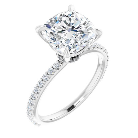 Vivian Lab Grown Diamond Ring | 4 Carat Cushion Diamond Accented Engagement Ring in White color  ST070DLC