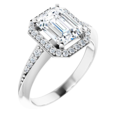 Willow Lab Grown Diamond Ring | 2 Carat Emerald Diamond Halo-Style Engagement Ring ST029DLE
