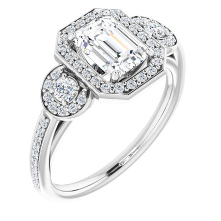 Winter 1 Carat Emerald Diamond Three-Stone Halo-Style Engagement Ring ST223DNE