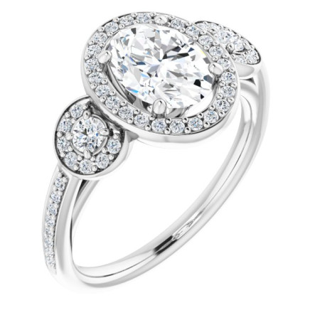 Winter 1 Carat Oval Diamond Three-Stone Halo-Style Engagement Ring ST223DNO
