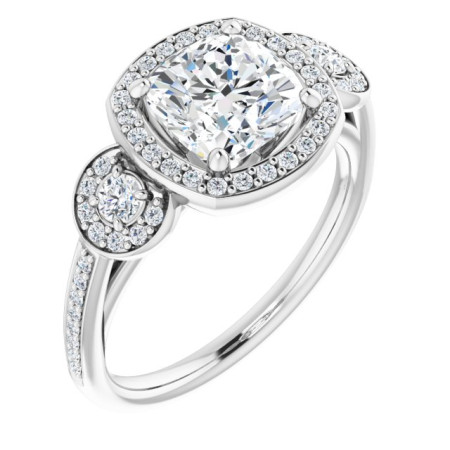 Winter Lab Grown Diamond Ring | 2 Carat Cushion Diamond Three-Stone Halo-Style Engagement Ring ST223DLC