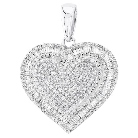 Women's 14K Gold Diamond Heart Shape Pendant | Round Baguette Diamonds | 1ct in White color  407225