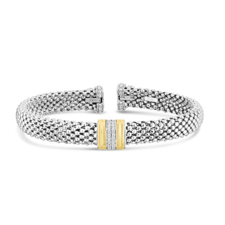 Women's Two-Tone Diamond Popcorn Bar Cuff in Silver & 18K Gold Diamond HD3265