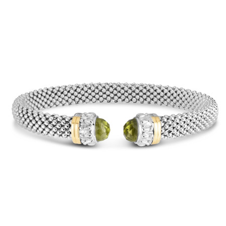 Women's Two-Tone Peridot Popcorn Cuff Bangle Bracelet HD3211