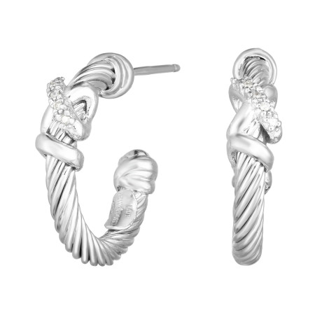 Women's Sterling Silver Italian Cable Diamond Filo Hoop Earrings  HD3057